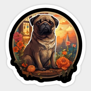 Pug Dog Flower Sticker